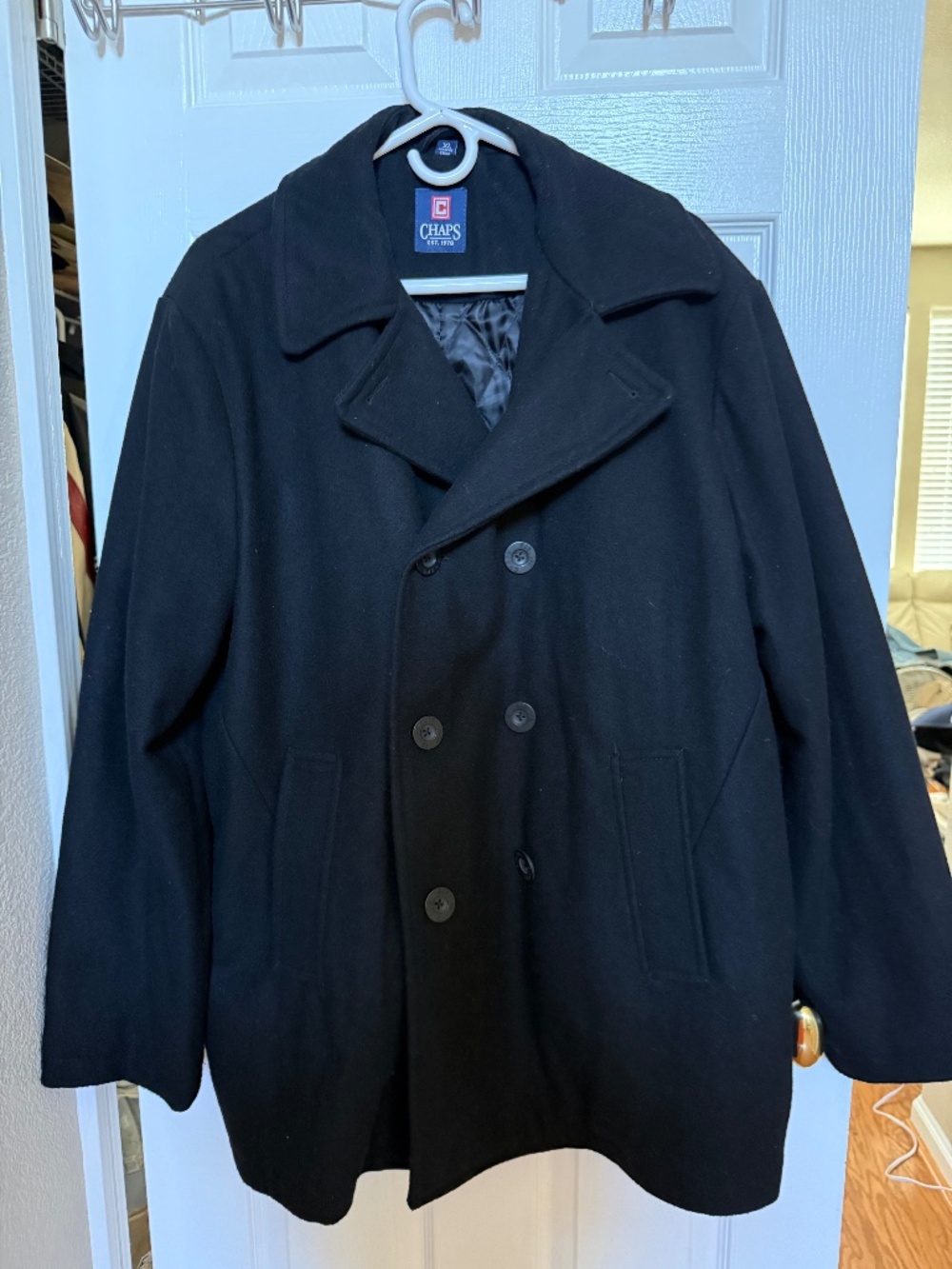 Chaps Black Double Breasted Pea Coat